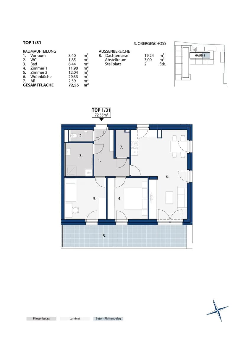 3-Zimmer-Wohnung mieten in Melk – 72,55 m², € 989 – Bild 2 von 2