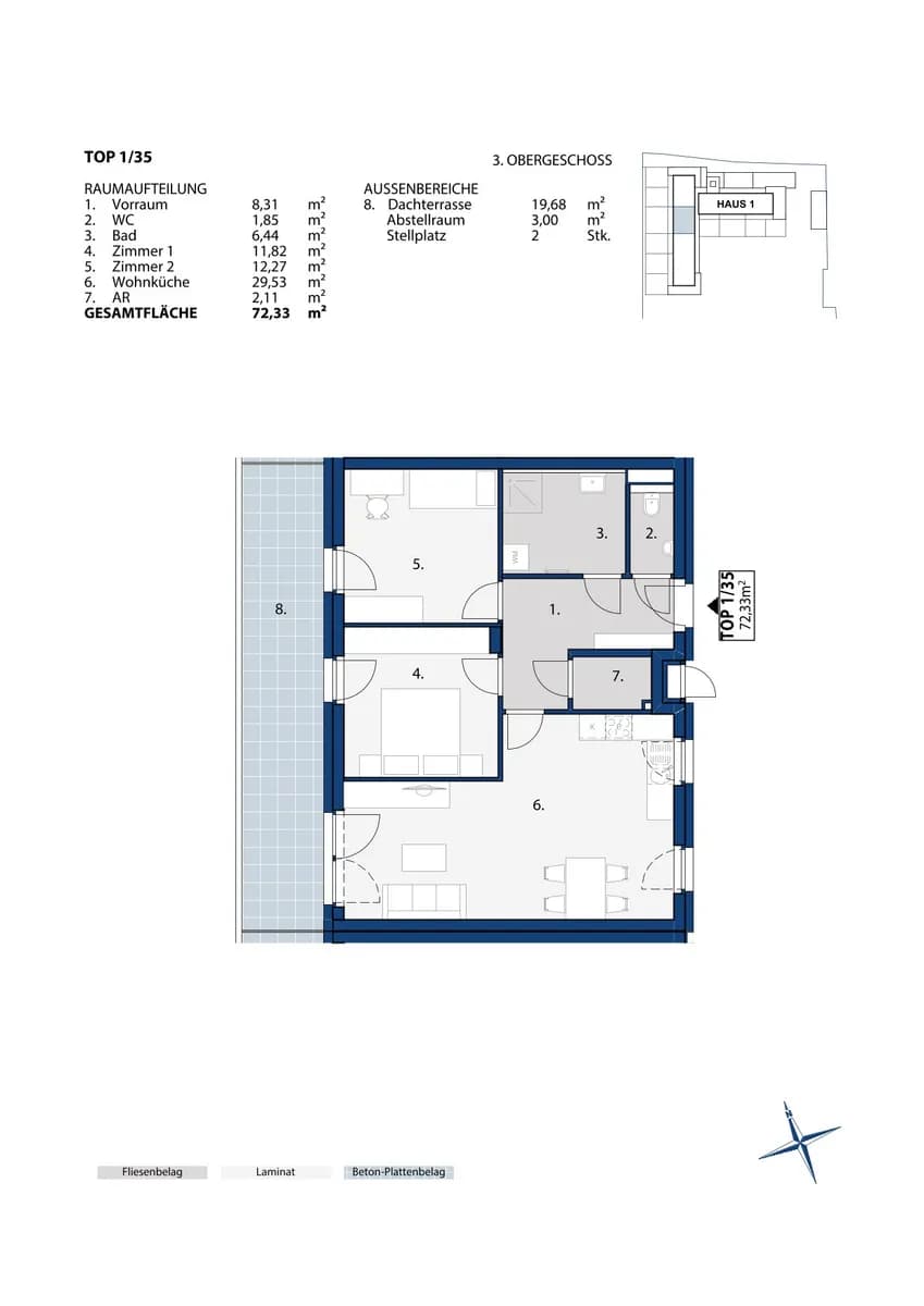 3-Zimmer-Wohnung mieten in Melk – 72,33 m², € 989 – Bild 2 von 2
