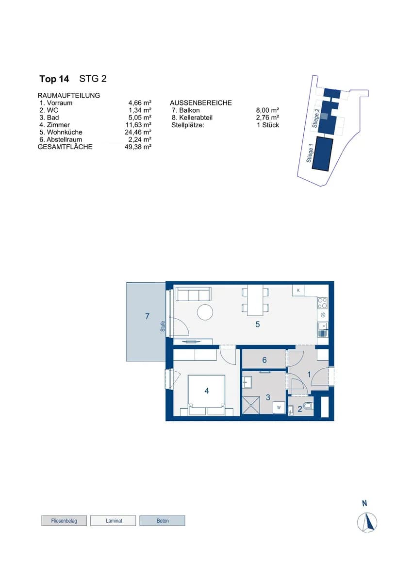 2-Zimmer-Wohnung mieten in Mödling – 49,76 m², € 582 – Bild 2 von 2
