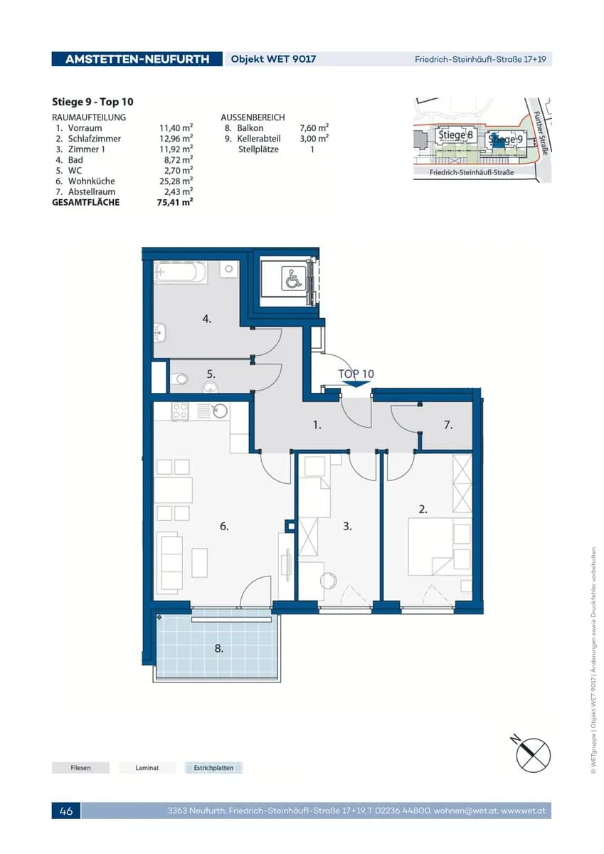 3-Zimmer-Wohnung mieten in Amstetten – 75,41 m², € 878 – Bild 2 von 2