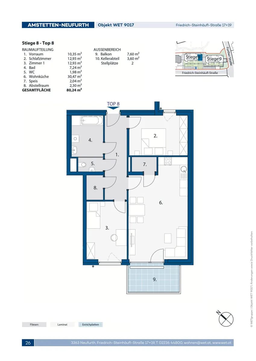 3-Zimmer-Wohnung mieten in Amstetten – 80,24 m², € 943 – Bild 2 von 2