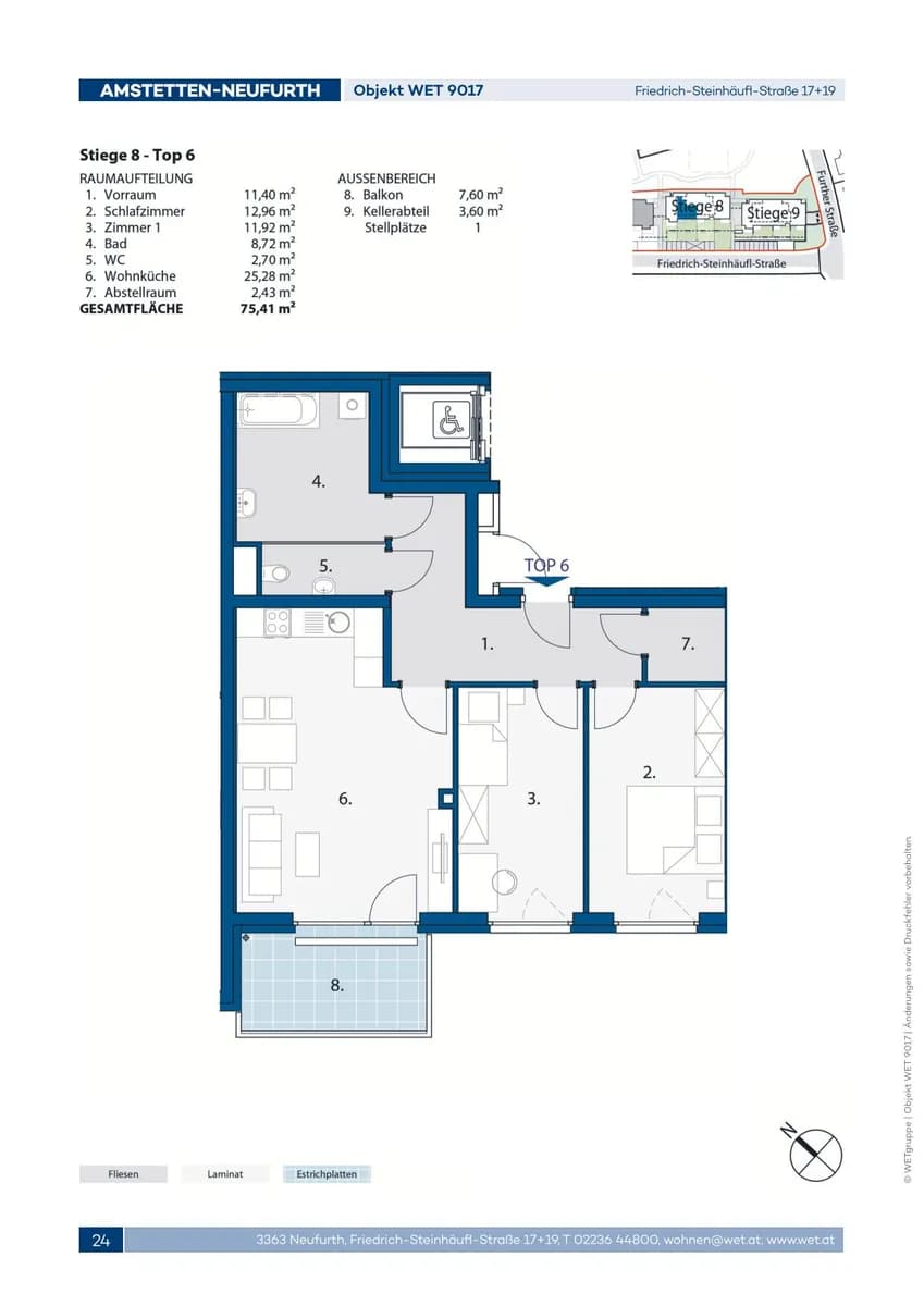 3-Zimmer-Wohnung mieten in Amstetten – 75,41 m², € 878 – Bild 2 von 2