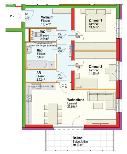 3-Zimmer-Wohnung mieten in Neunkirchen – 73,95 m², € 957 – Bild 2 von 2