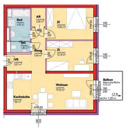 3-Zimmer-Wohnung mieten in Amstetten – 71,47 m², € 853 – Bild 2 von 2