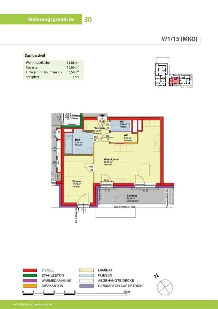 2-Zimmer-Wohnung mieten in Gänserndorf – 55,88 m², € 698 – Bild 2 von 3