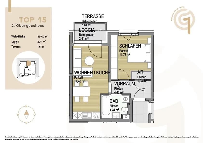 2-Zimmer-Wohnung kaufen in Perg – 39,43 m², € 184.000 – Bild 12 von 12