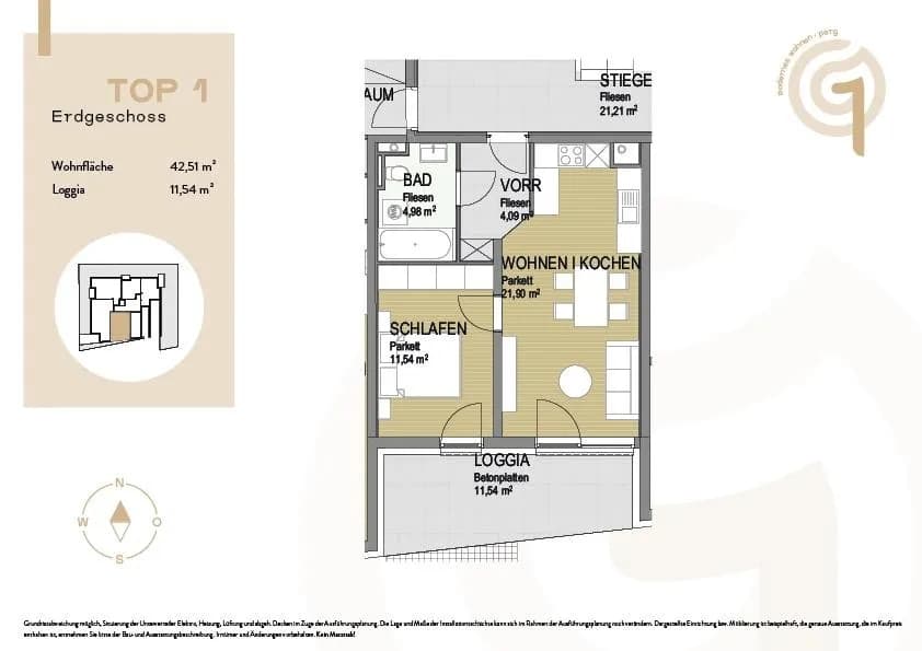 2-Zimmer-Wohnung kaufen in Perg – 42,51 m², € 199.000 – Bild 12 von 12