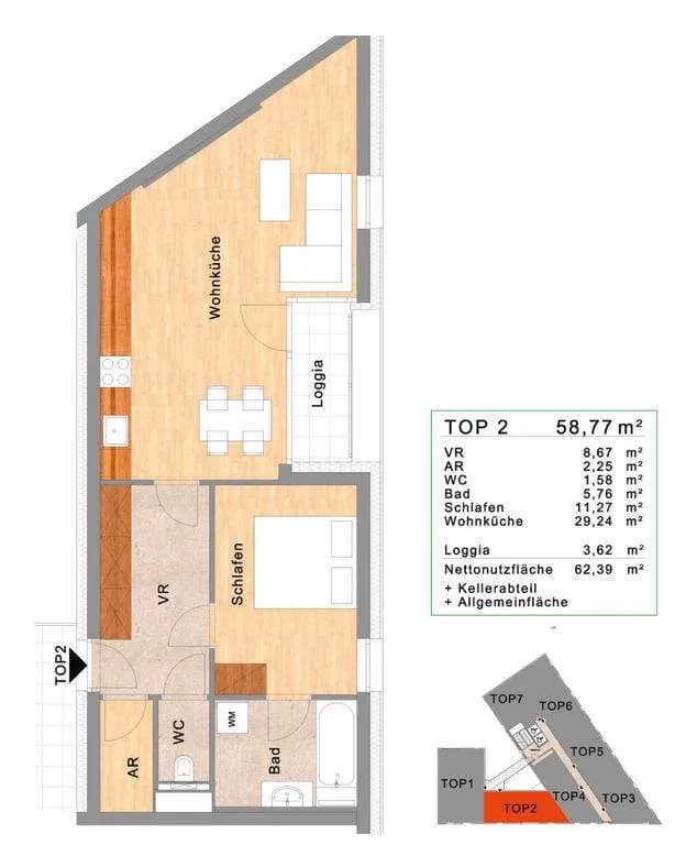 2-Zimmer-Wohnung mieten in Linz – 58,77 m², € 925 – Bild 8 von 8