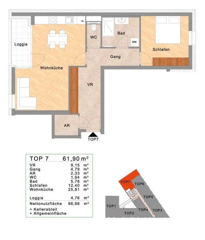 2-Zimmer-Wohnung mieten in Linz – 61,9 m², € 949 – Bild 9 von 9