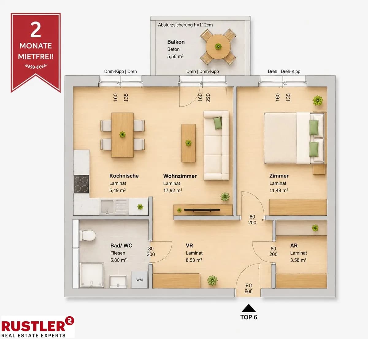 2-Zimmer-Wohnung mieten in Graz – 52,8 m², € 627 – Bild 1 von 2