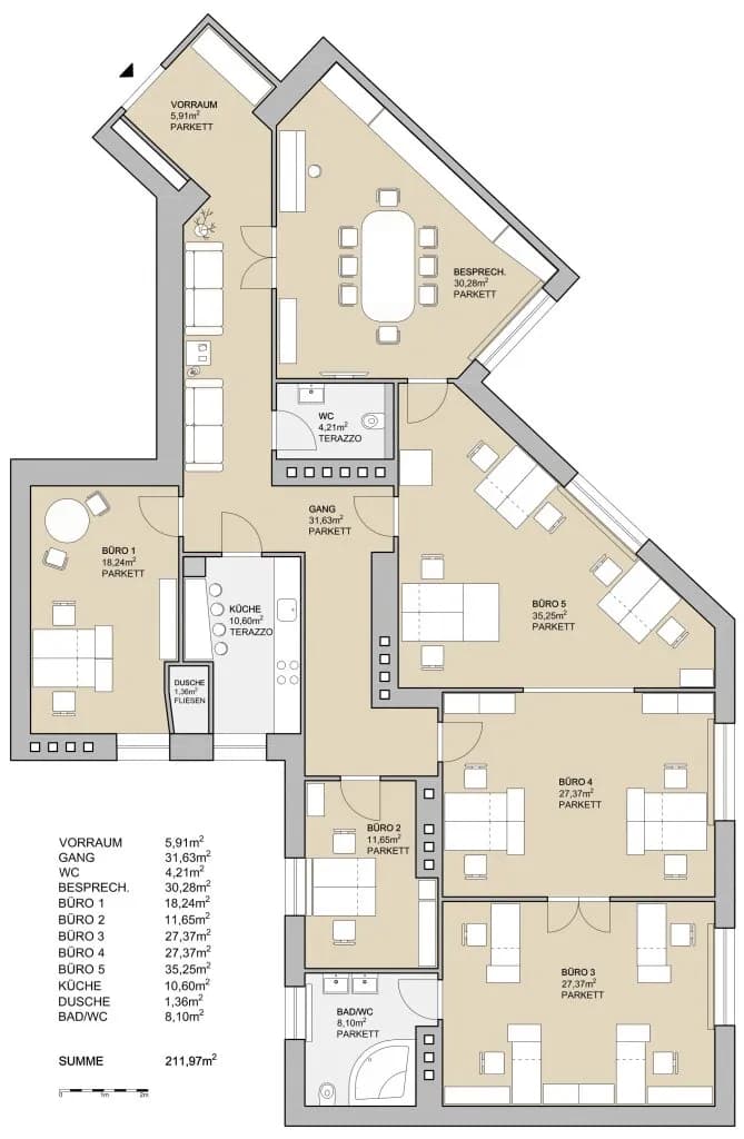6-Zimmer-Gewerbeimmobilie mieten in Wien – 212 m², € 3.177
