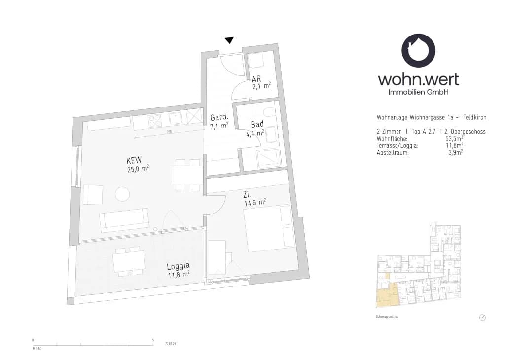 2-Zimmer-Wohnung mieten in Feldkirch – 53,5 m², € 1.192 – Bild 5 von 6