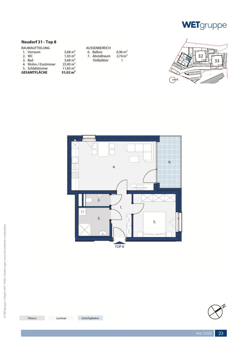 2-Zimmer-Wohnung mieten in Amstetten – 51,02 m², € 534 – Bild 2 von 2