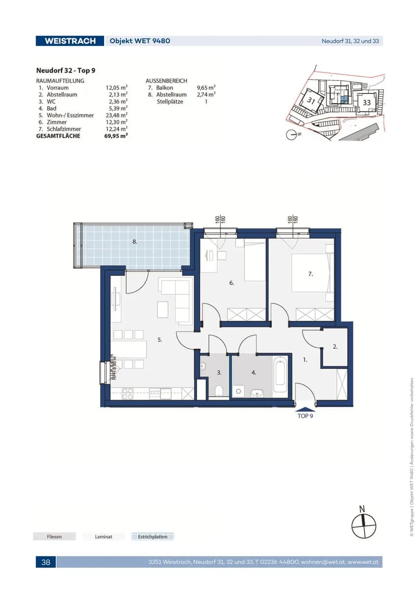3-Zimmer-Wohnung mieten in Amstetten – 69,95 m², € 744 – Bild 2 von 2