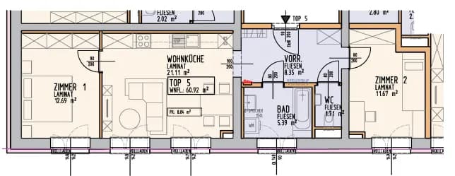 3-Zimmer-Wohnung mieten in Mistelbach – 60,92 m², € 667