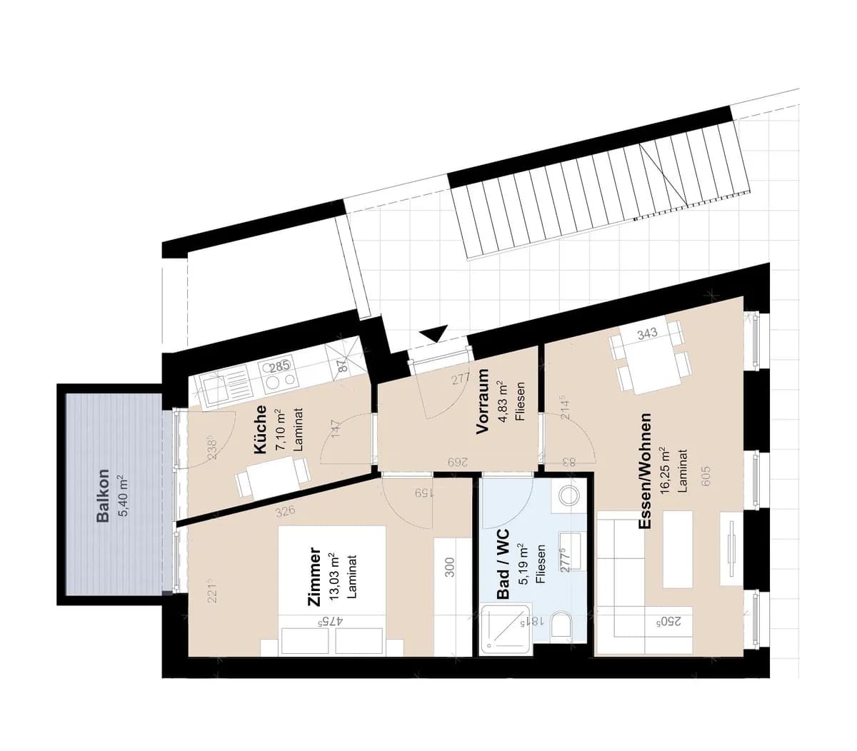2-Zimmer-Wohnung mieten in Graz – 46,4 m², € 743