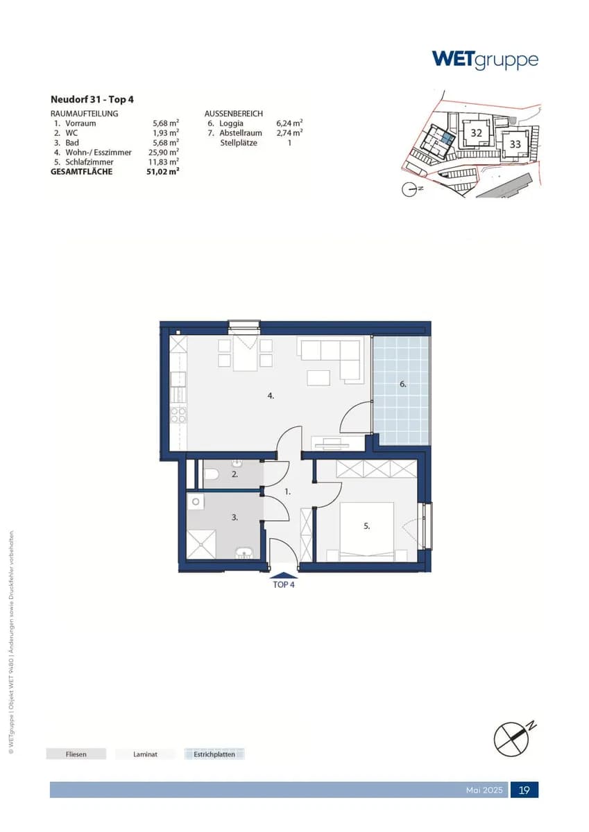 2-Zimmer-Wohnung mieten in Amstetten – 51,02 m², € 481 – Bild 2 von 2