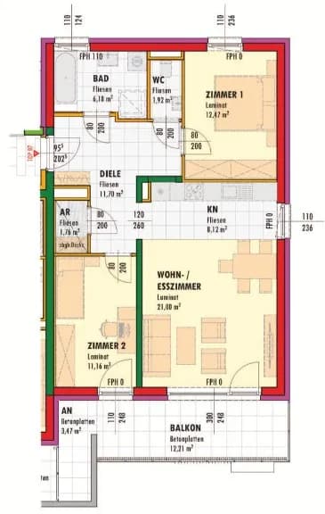 3-Zimmer-Wohnung mieten in Neunkirchen – 74,31 m², € 843 – Bild 2 von 2
