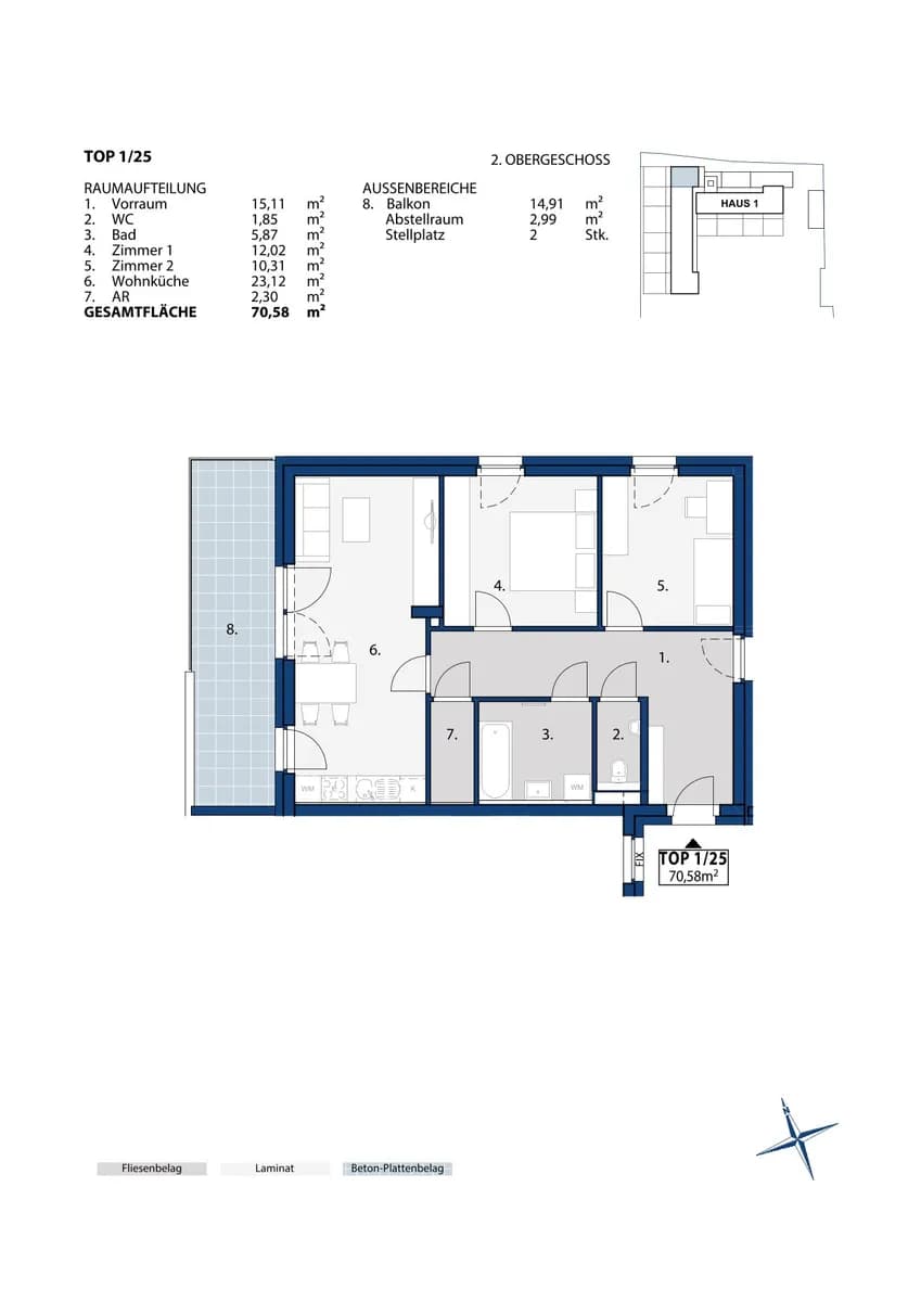 3-Zimmer-Wohnung mieten in Melk – 70,58 m², € 826 – Bild 2 von 2