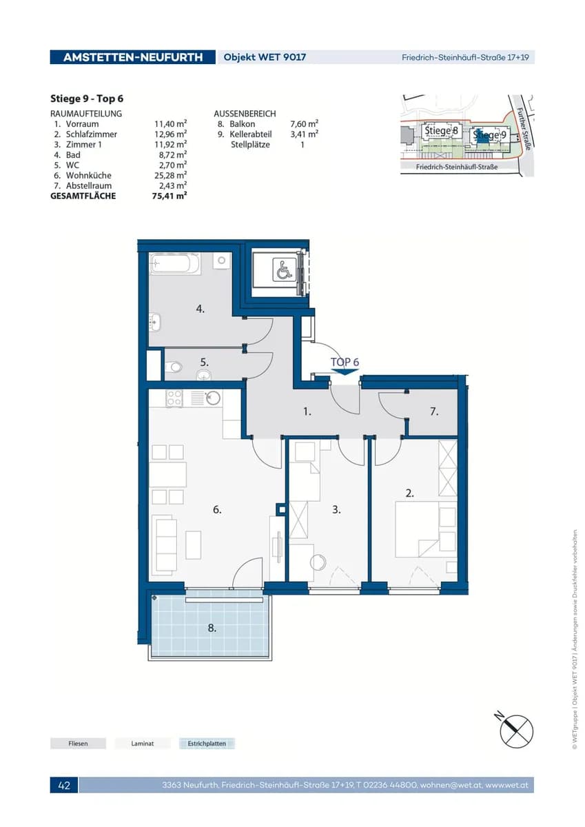 3-Zimmer-Wohnung mieten in Amstetten – 75,41 m², € 878 – Bild 2 von 2