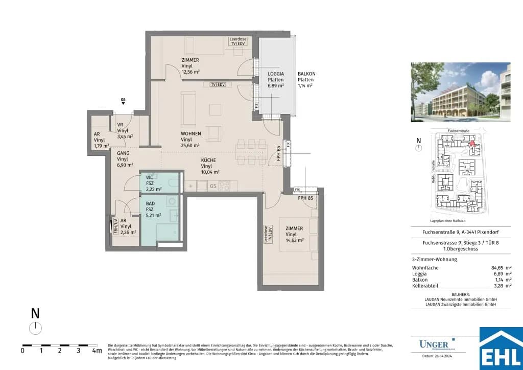 3-Zimmer-Wohnung mieten in Tulln – 84,65 m², € 1.235 – Bild 10 von 10