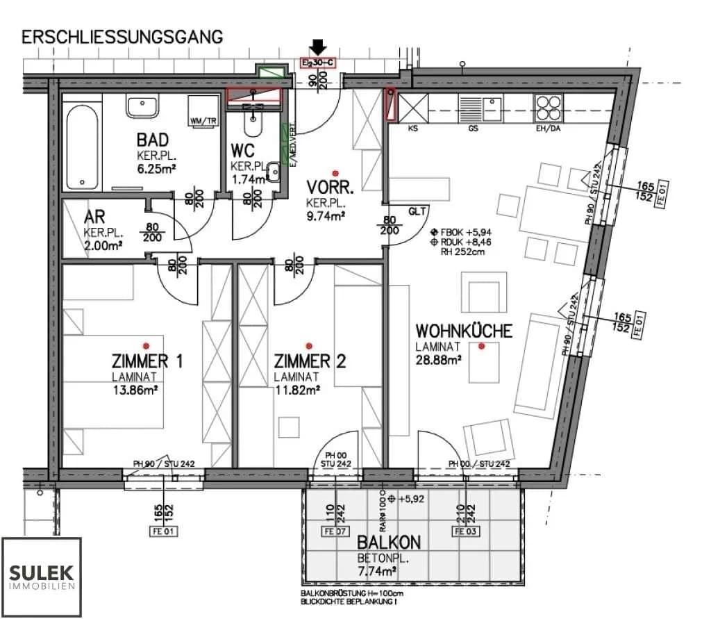 3-Zimmer-Wohnung mieten in Eisenstadt – 74,29 m², € 1.176 – Bild 2 von 17