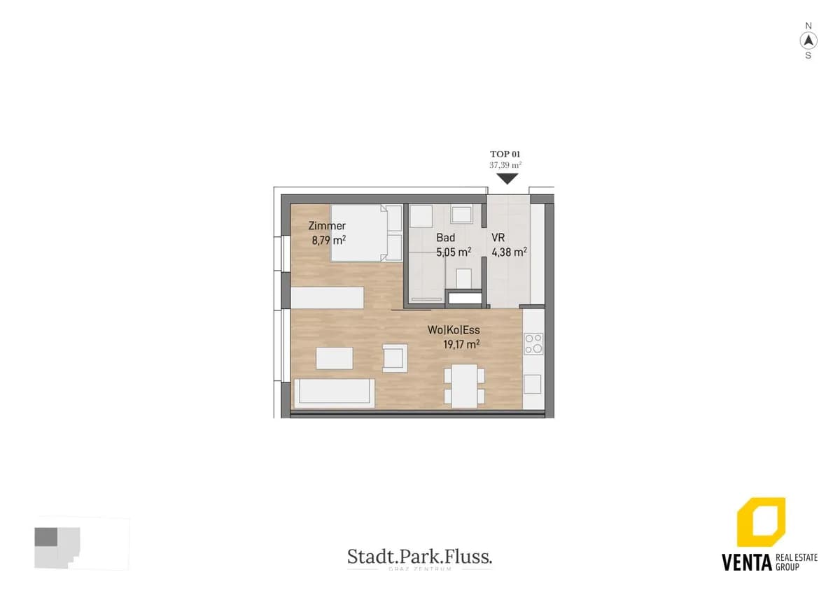 1-Zimmer-Wohnung kaufen in Graz – 37,39 m², € 150.335 – Bild 2 von 5