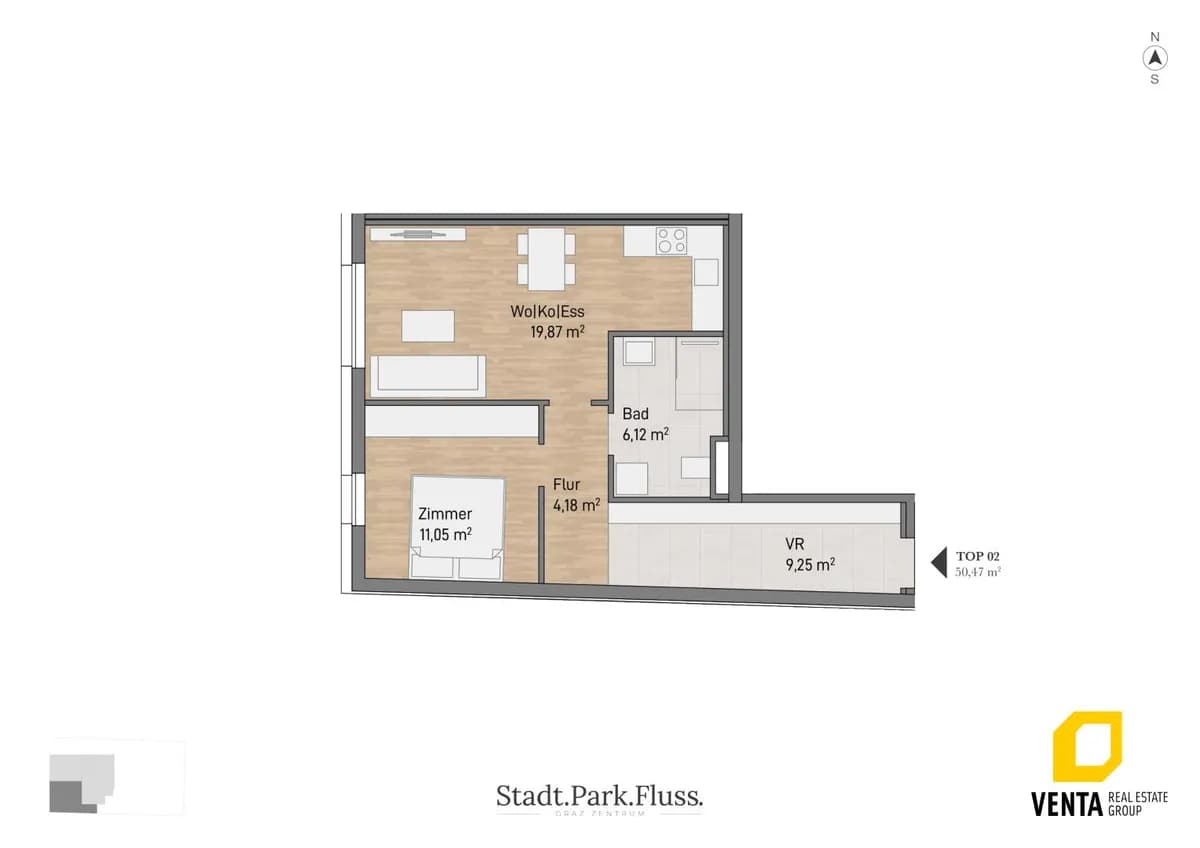 2-Zimmer-Wohnung kaufen in Graz – 50,47 m², € 192.017