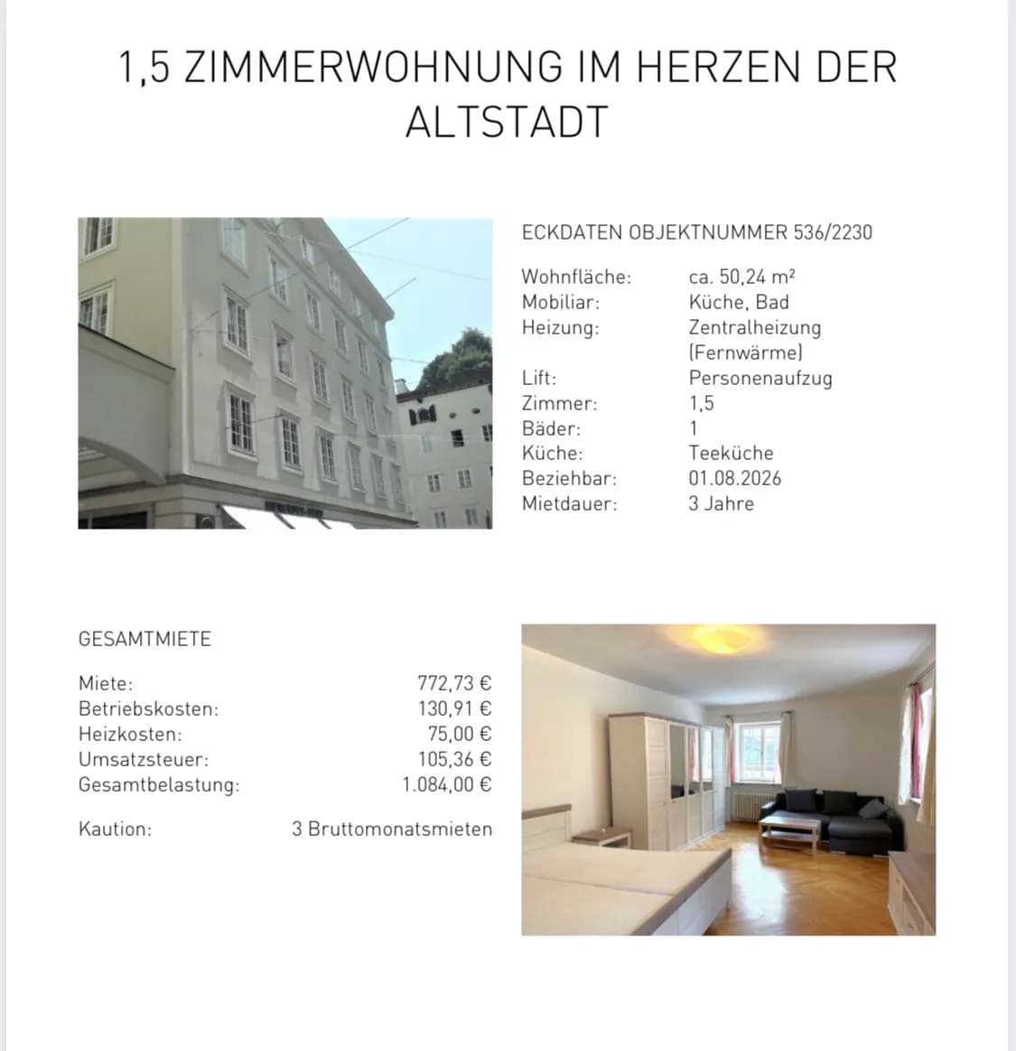 Wohnung mieten in Salzburg Stadt – 50 m², € 1.084