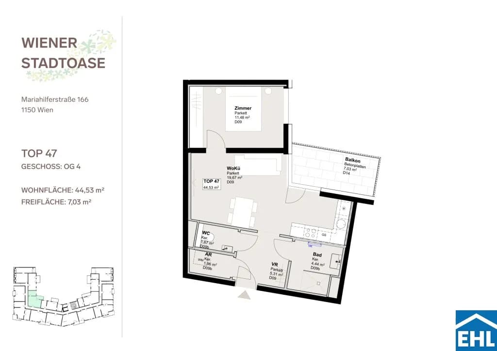 2-Zimmer-Wohnung mieten in Wien – 43,85 m², € 1.040 – Bild 13 von 13