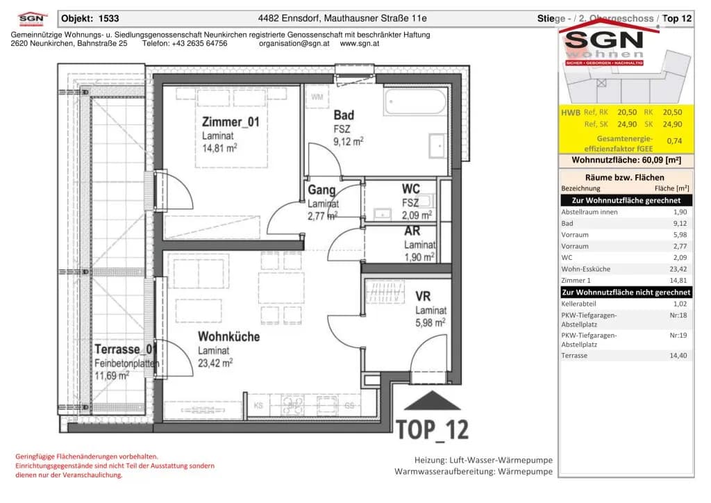 2-Zimmer-Wohnung mieten in Amstetten – 60,09 m², € 820 – Bild 8 von 8