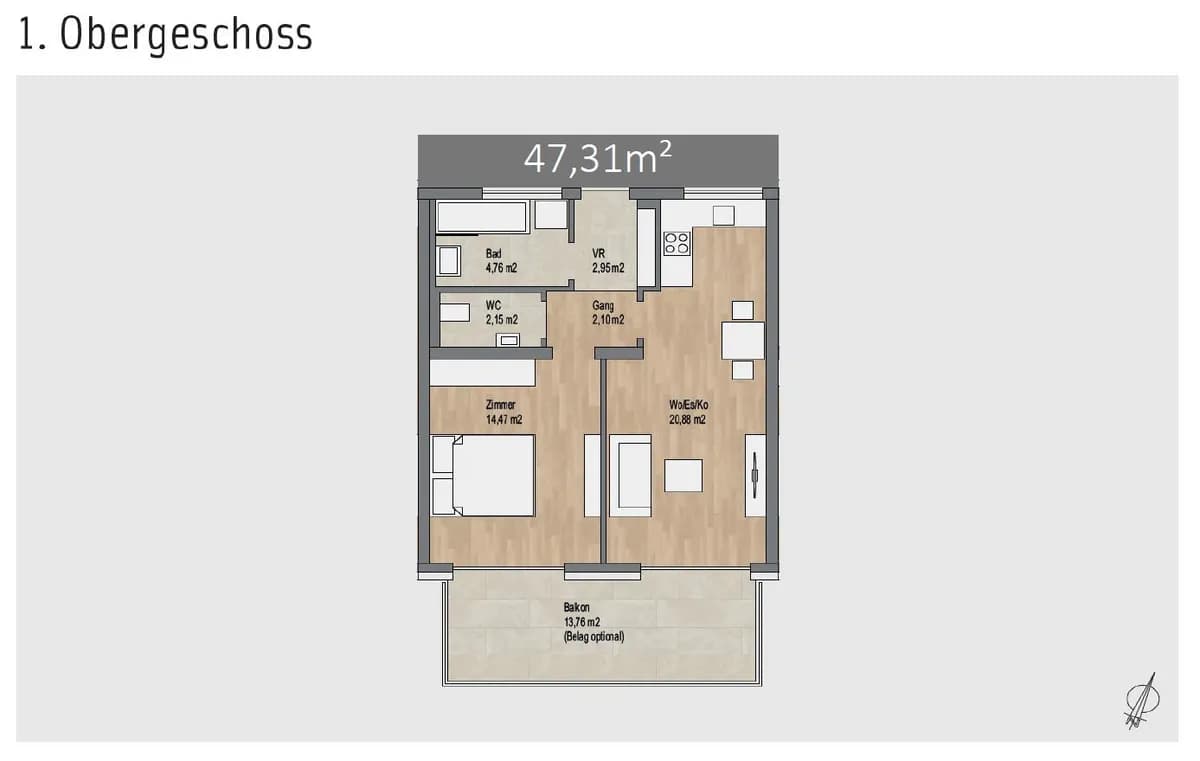 2-Zimmer-Wohnung kaufen in Graz – 47,31 m², € 229.000 – Bild 6 von 8