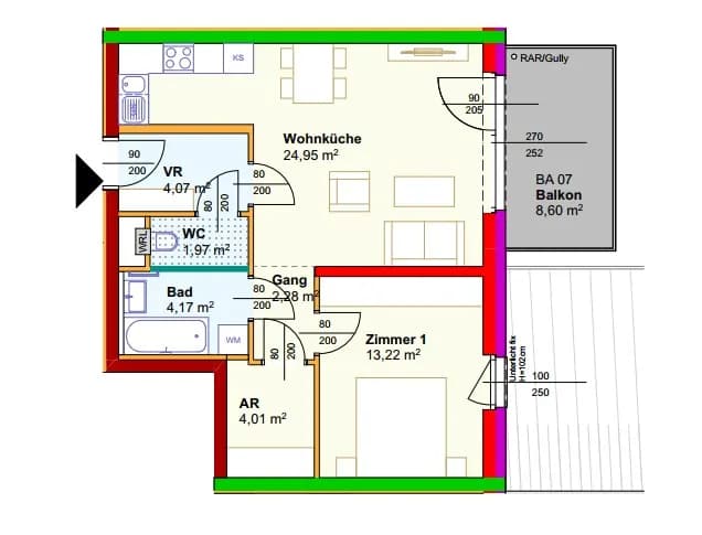 2-Zimmer-Wohnung mieten in Horn – 54,67 m², € 542 – Bild 2 von 2