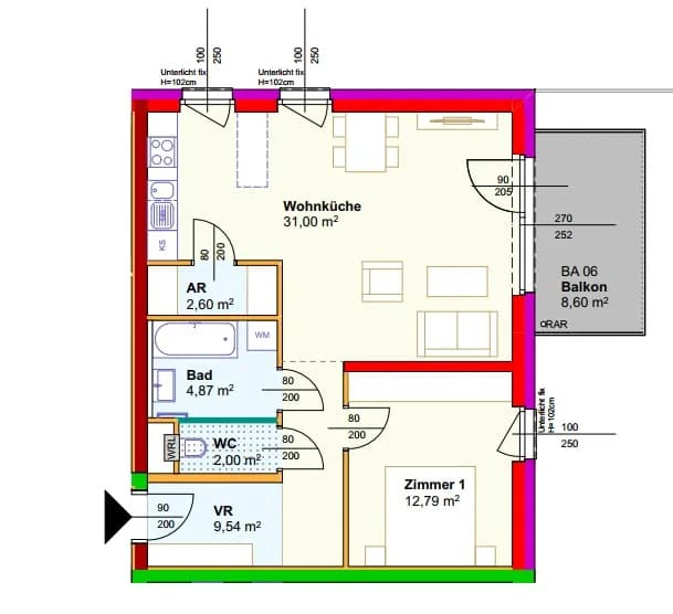 2-Zimmer-Wohnung mieten in Horn – 62,8 m², € 607 – Bild 2 von 2