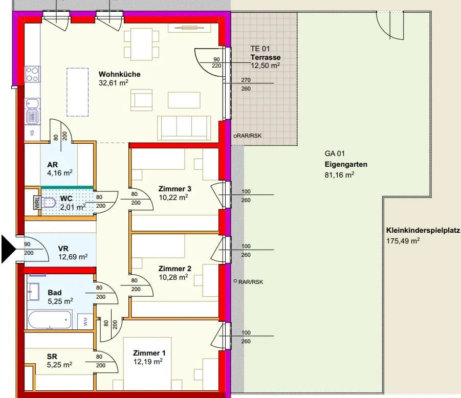 4-Zimmer-Wohnung mieten in Horn – 94,66 m², € 993 – Bild 2 von 2