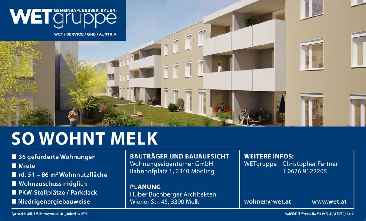 2-Zimmer-Wohnung mieten in Melk – 51,75 m², € 575