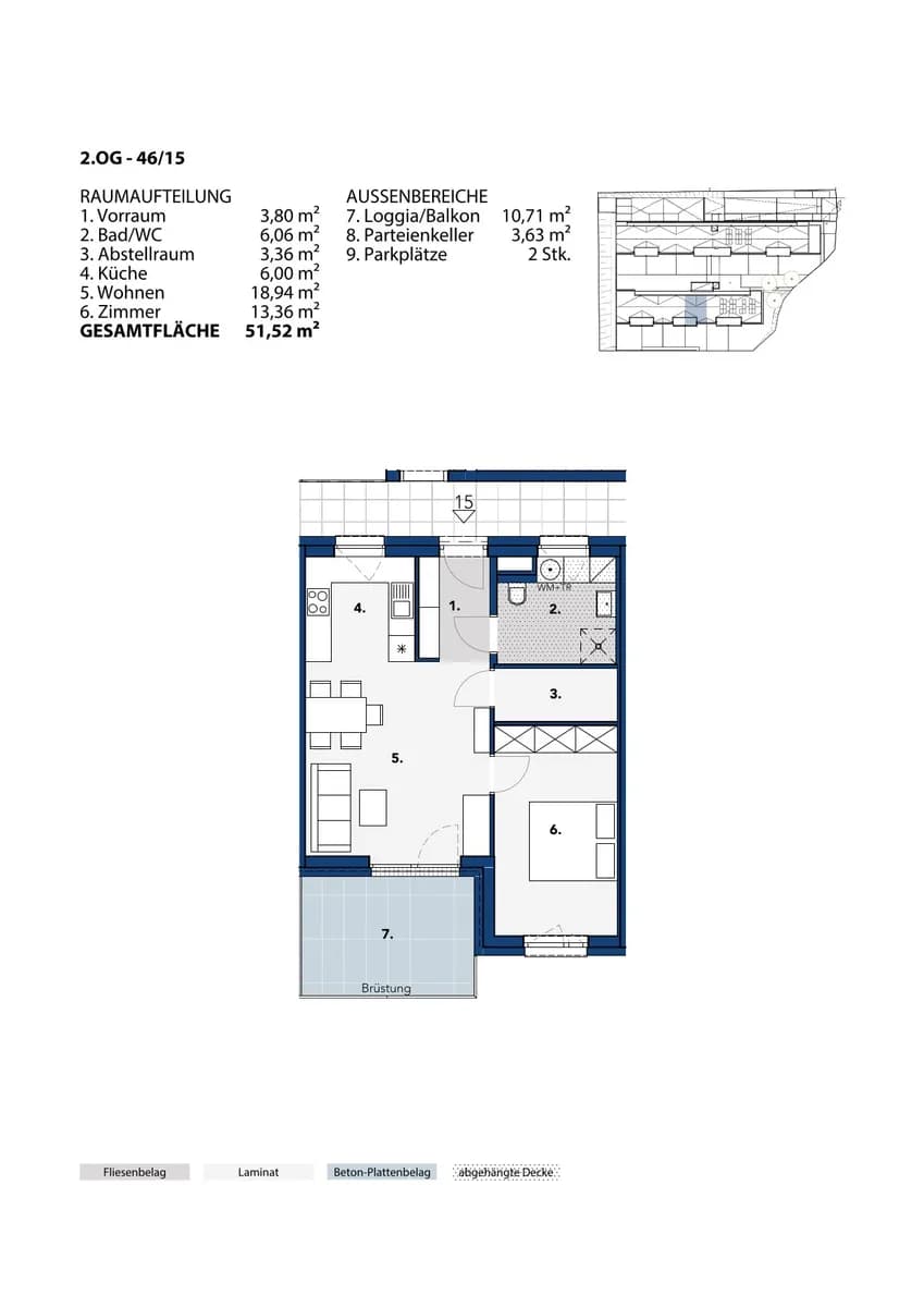 2-Zimmer-Wohnung mieten in Melk – 51,52 m², € 629 – Bild 2 von 2