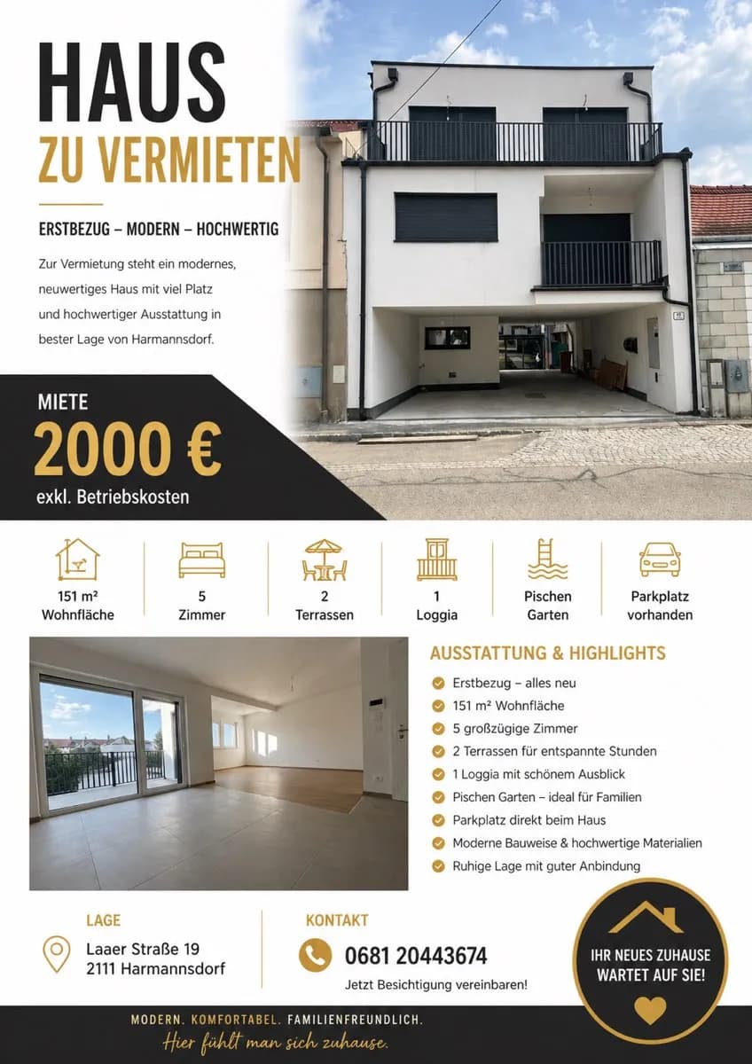 5-Zimmer-Haus mieten in Korneuburg – 151 m², € 2.000