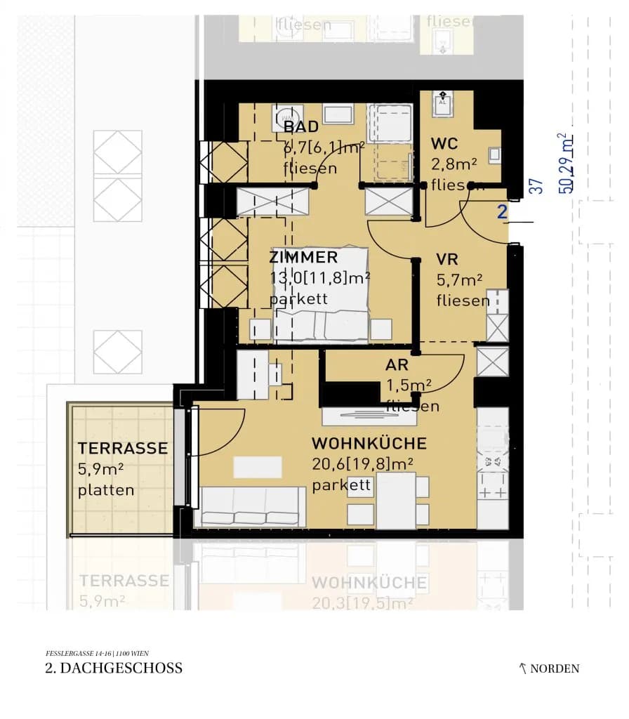 2-Zimmer-Wohnung kaufen in Wien – 50,2 m², € 365.500 – Bild 11 von 11