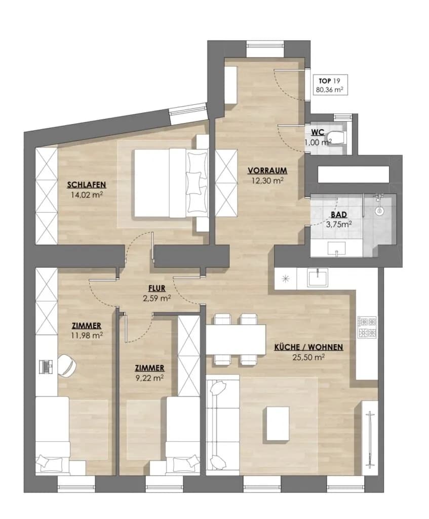 4-Zimmer-Wohnung kaufen in Wien – 80,17 m², € 621.000 – Bild 8 von 8