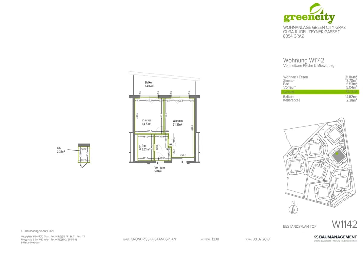 2-Zimmer-Wohnung mieten in Graz – 46,13 m², € 795 – Bild 3 von 7