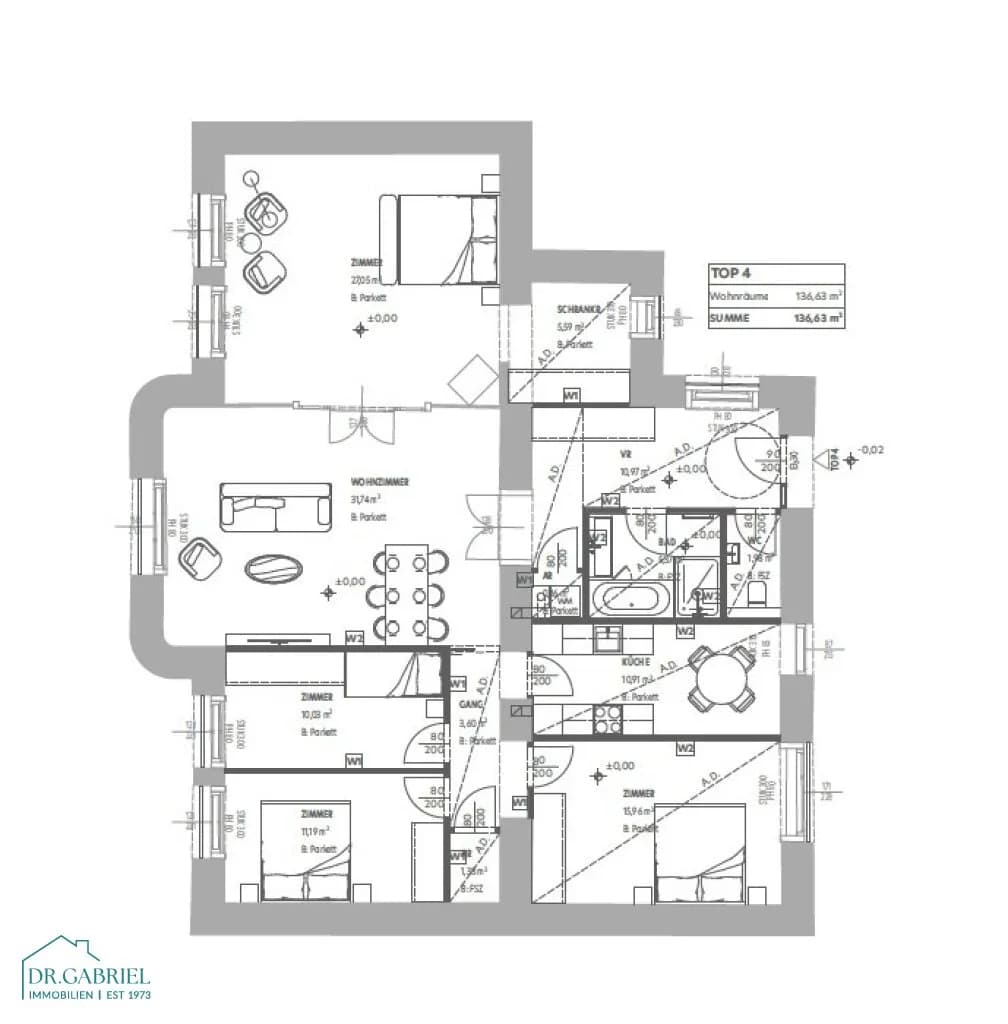 5-Zimmer-Wohnung mieten in Wien – 136 m², € 3.316