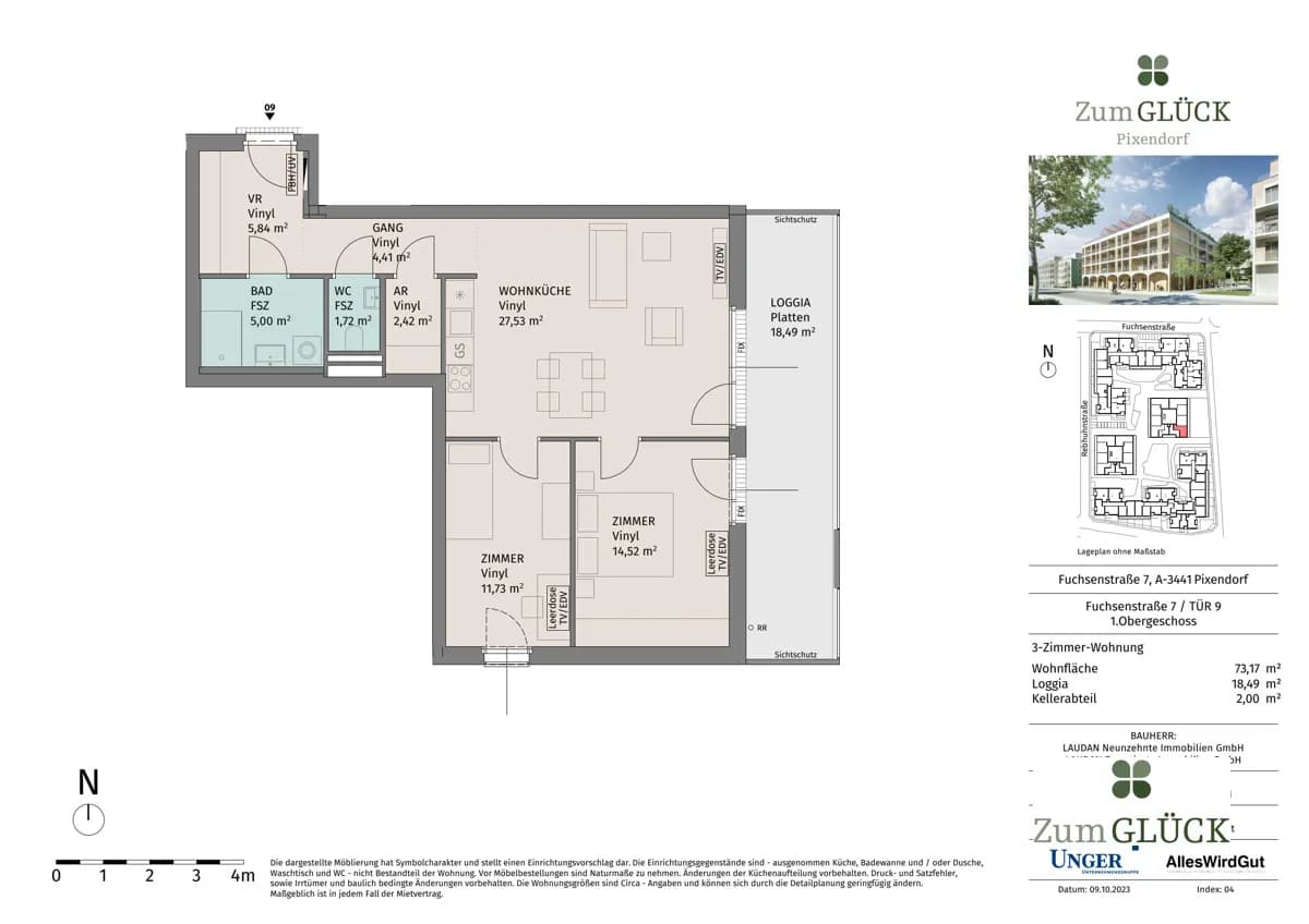 3-Zimmer-Wohnung mieten in Tulln – 71,65 m², € 1.195 – Bild 14 von 14
