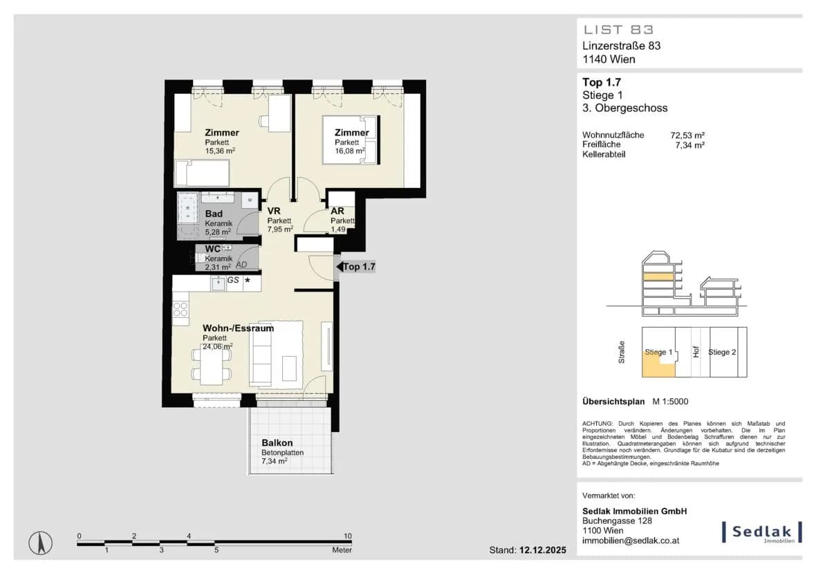3-Zimmer-Wohnung kaufen in Wien – 72,53 m², € 525.000 – Bild 3 von 5