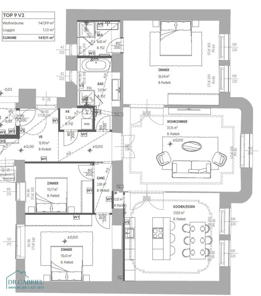 5-Zimmer-Wohnung mieten in Wien – 146,91 m², € 3.642