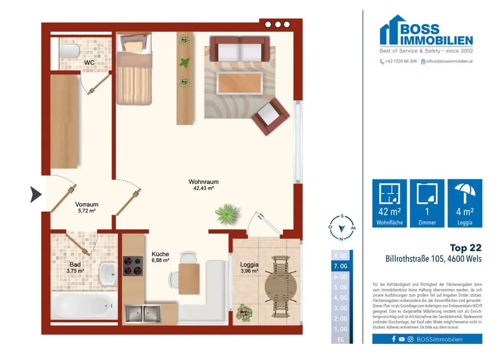1-Zimmer-Wohnung kaufen in Wels – 42,43 m², € 123.000 – Bild 11 von 11
