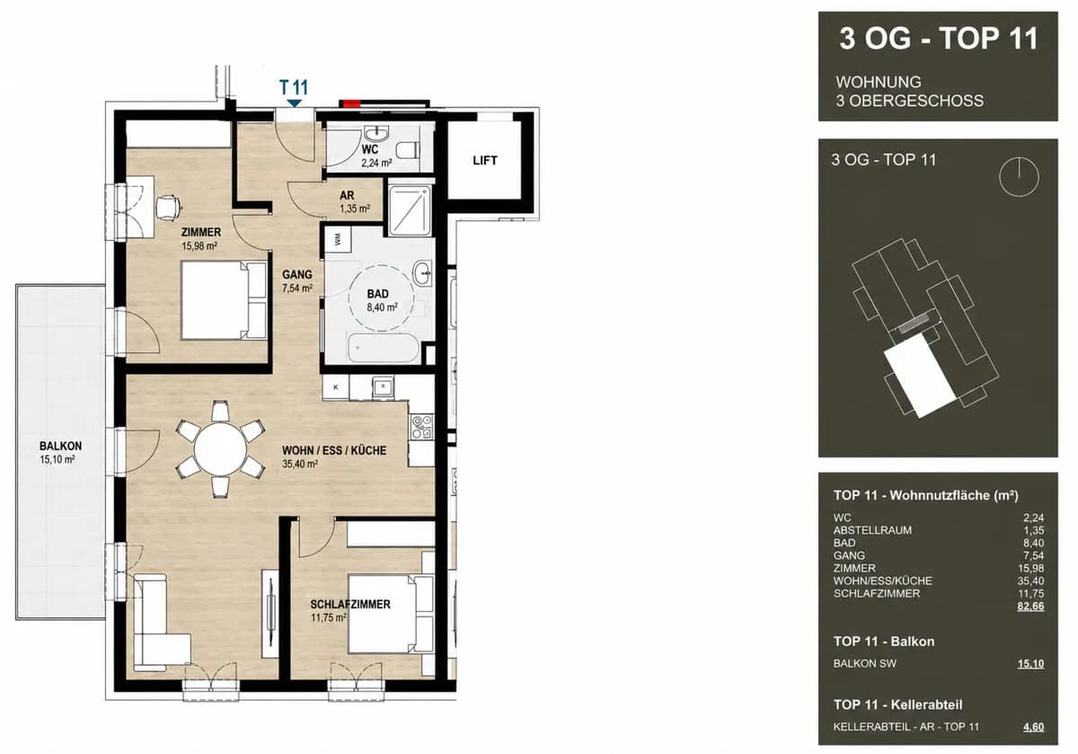 3-Zimmer-Wohnung mieten in Steyr – 83 m², € 1.488 – Bild 8 von 22
