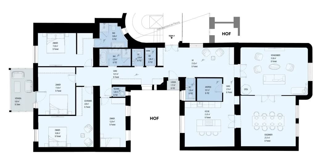 6-Zimmer-Wohnung mieten in Wien – 207,5 m², € 5.329 – Bild 3 von 6