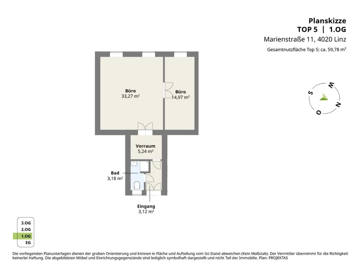 2-Zimmer-Gewerbeimmobilie mieten in Linz – 62 m², € 756 – Bild 3 von 3