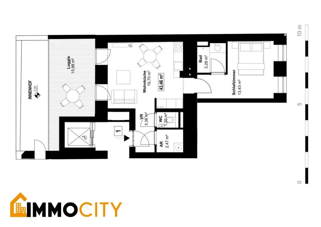 2-Zimmer-Wohnung kaufen in Wien – 43,46 m², € 299.000